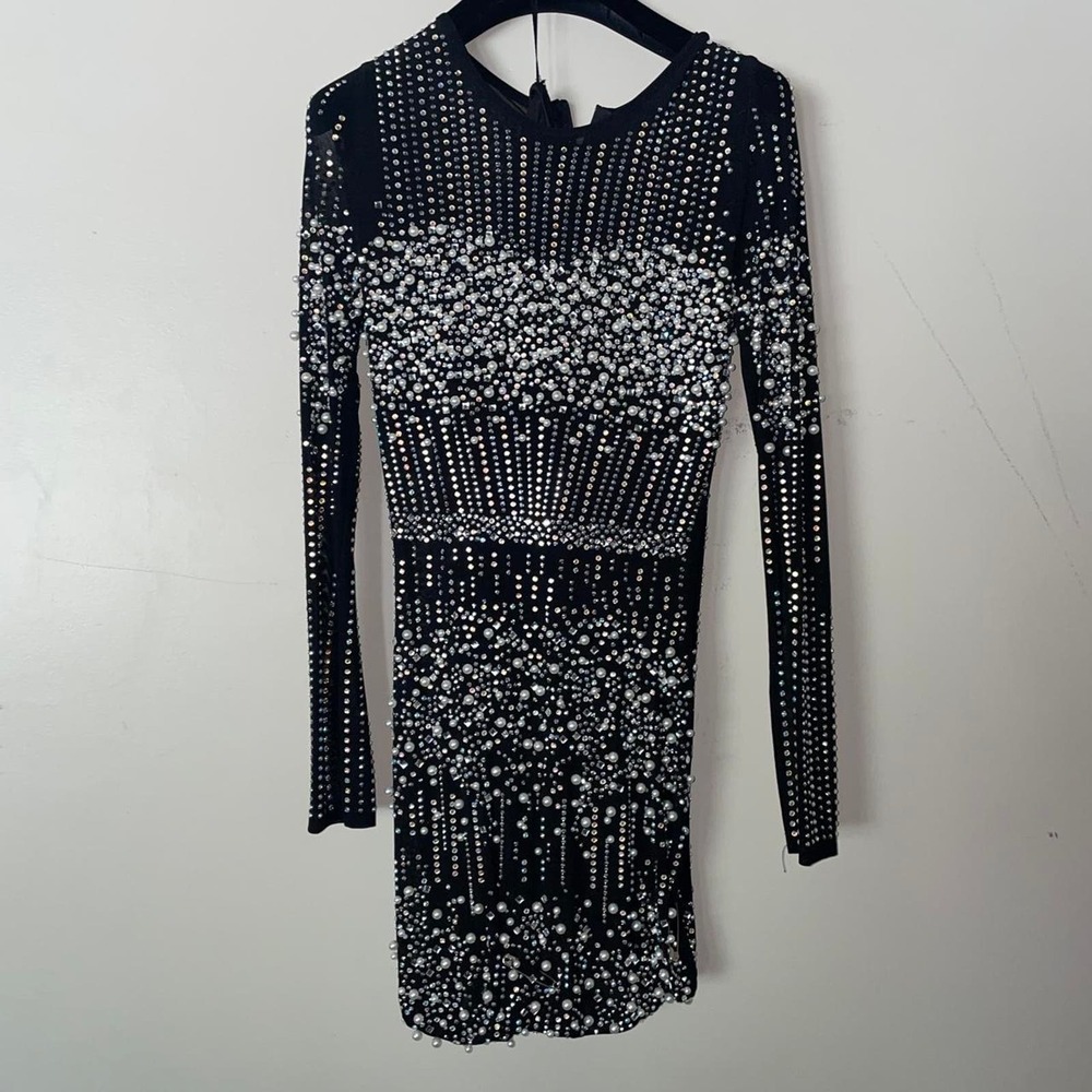 Mesh beaded bodycon dress see